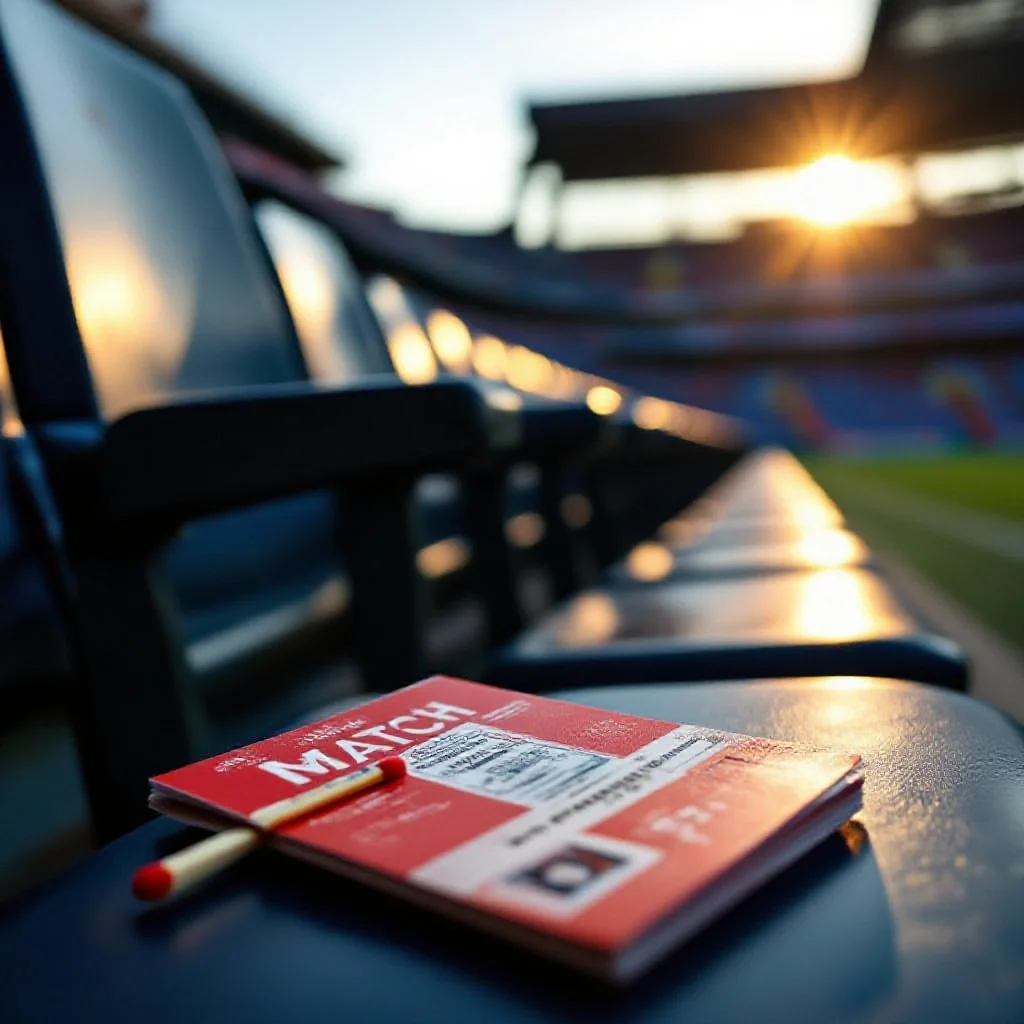 A match programme and ticket resting on a stadium seat