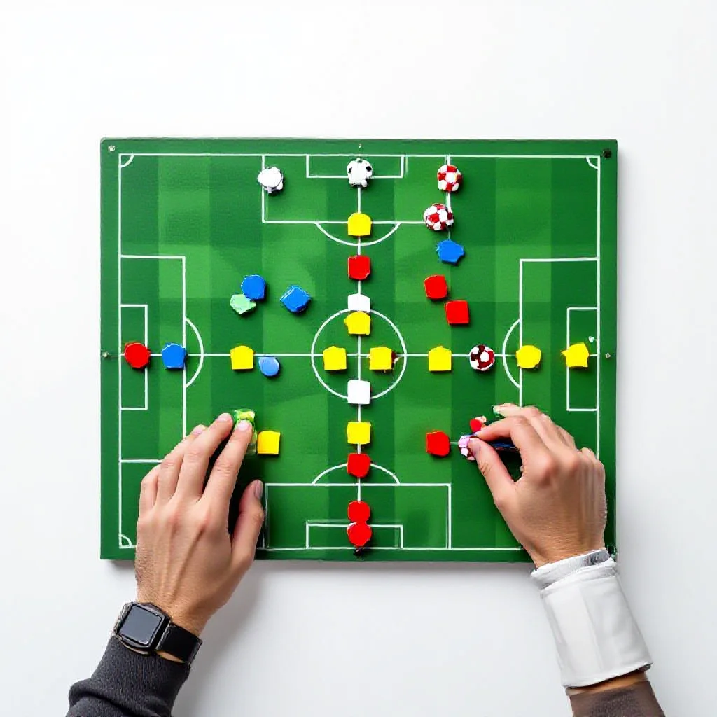 Tableau tactique de football avec des aimants magnetiques en formation 4-4-2 losange