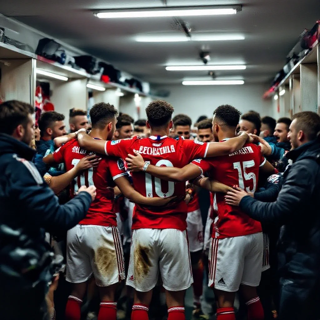 A bustling dressing room after a Coupe de France victory
