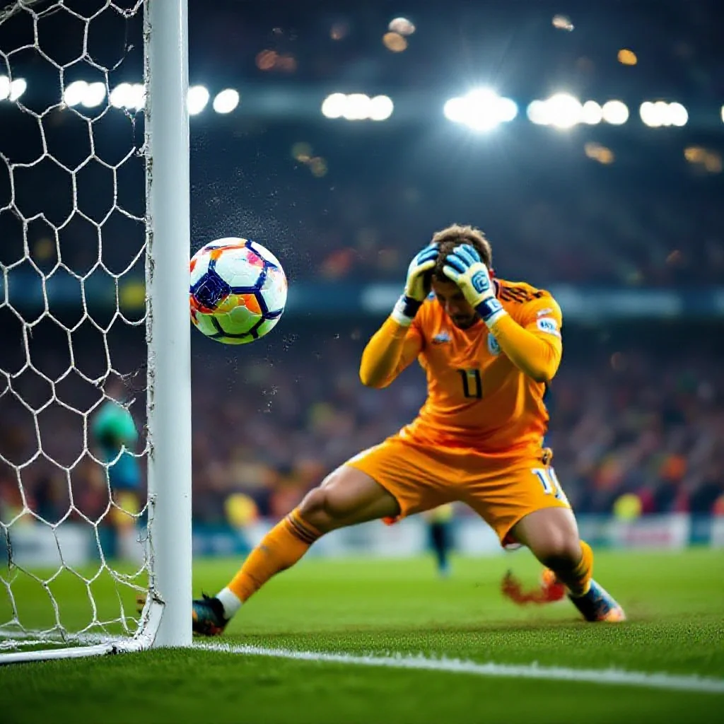 A football coming off the post