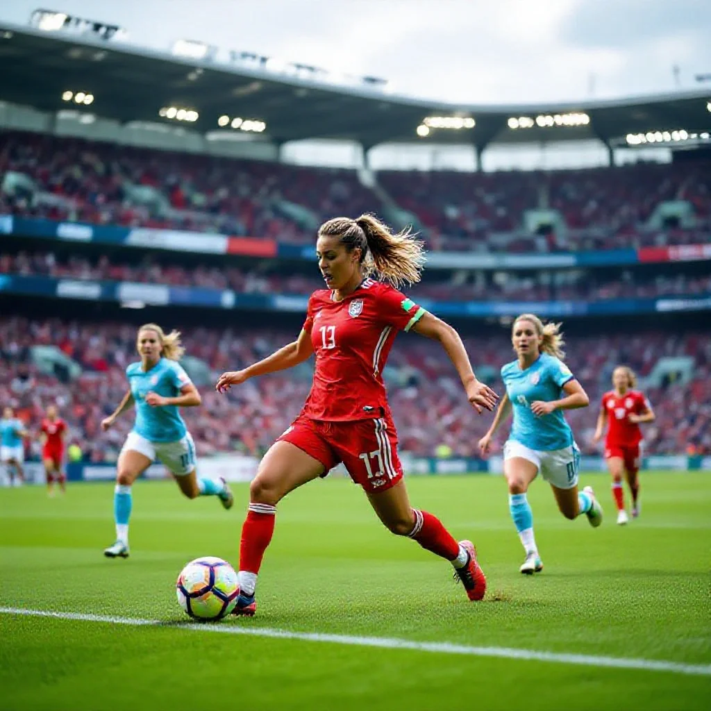 A women’s football match in a stadium with a decent crowd
