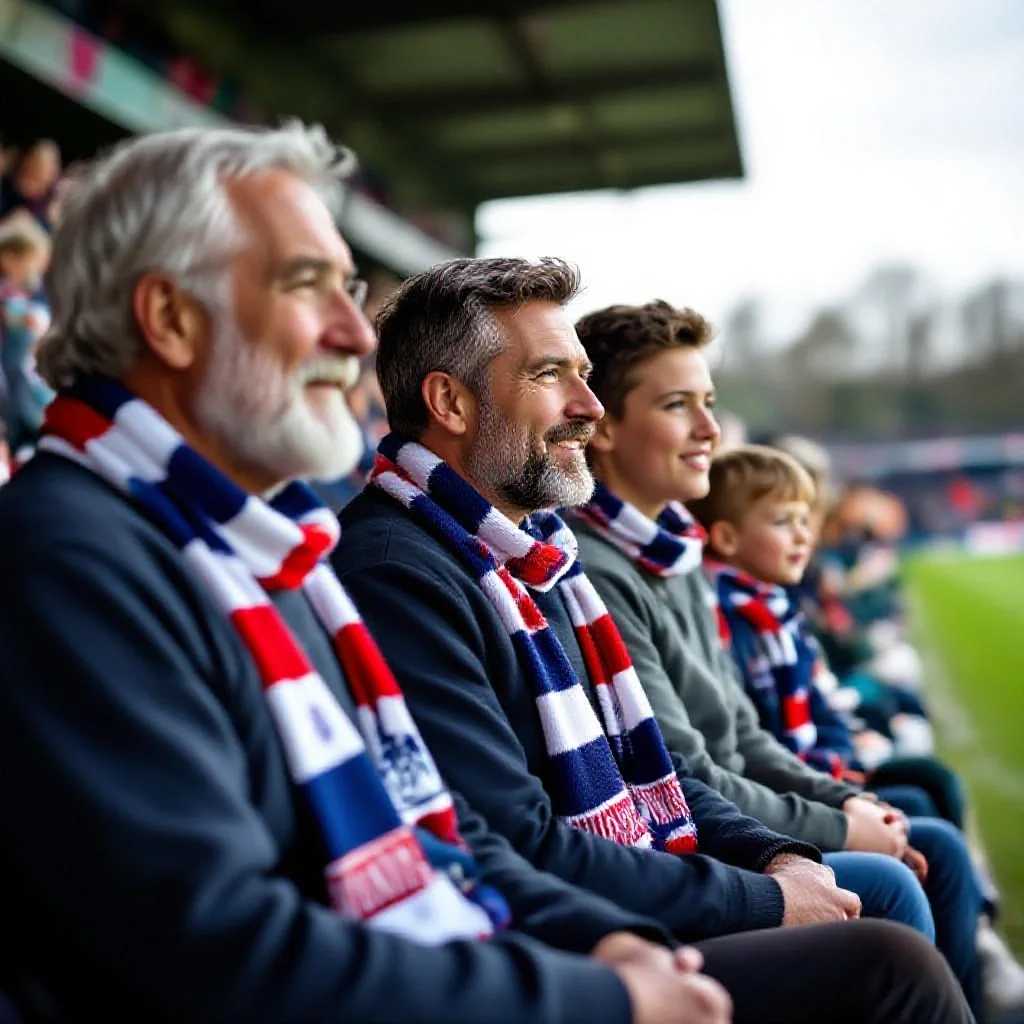 Three generations of the same family watching an amateur match together, gra...