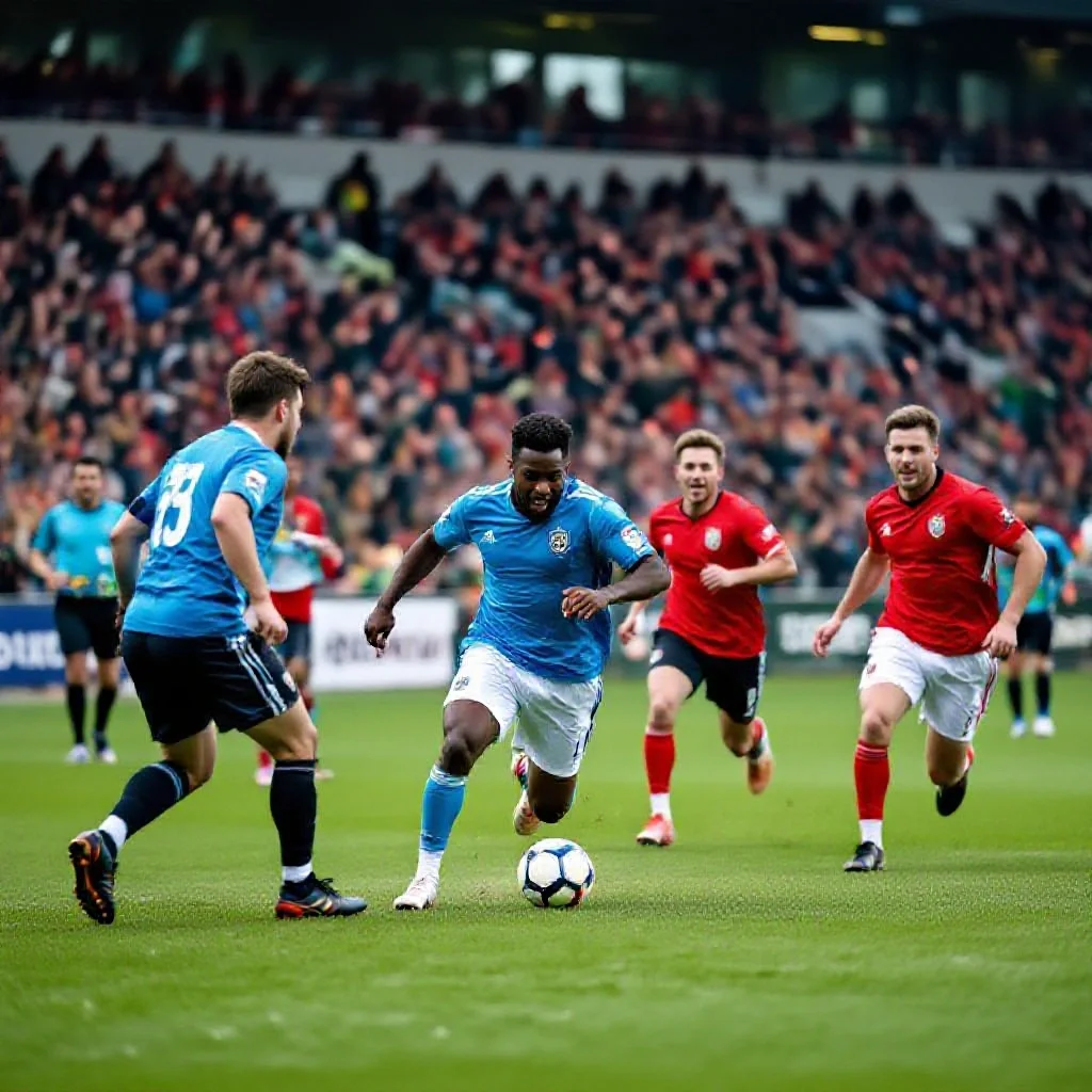 A disability football team playing an adapted match on an accessible pitch