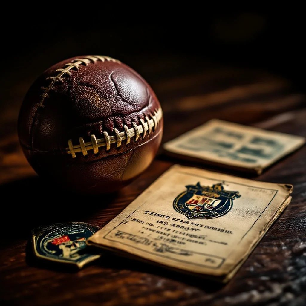 Old football memorabilia, a worn leather matchball