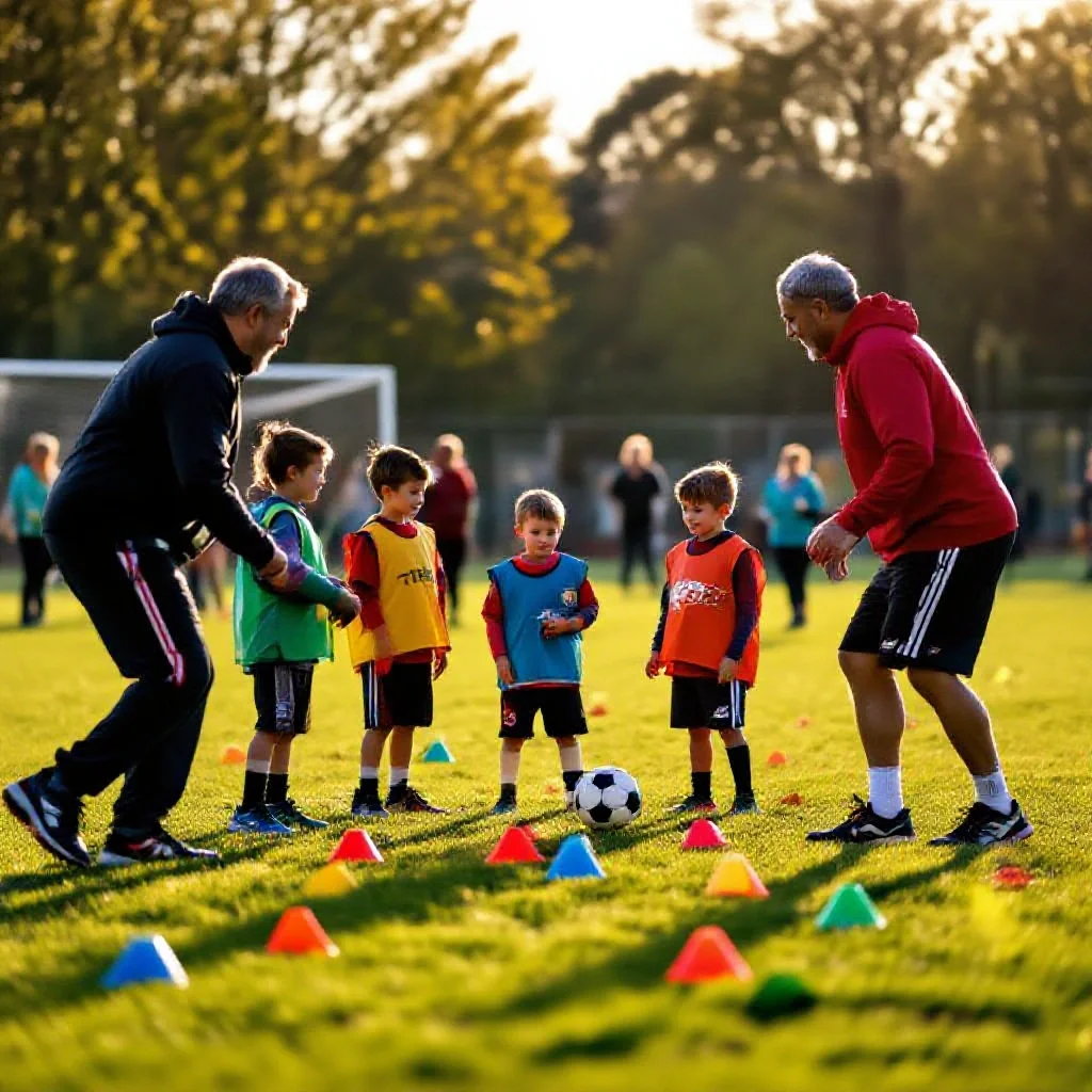 A community football event with former professional players coaching local ch...