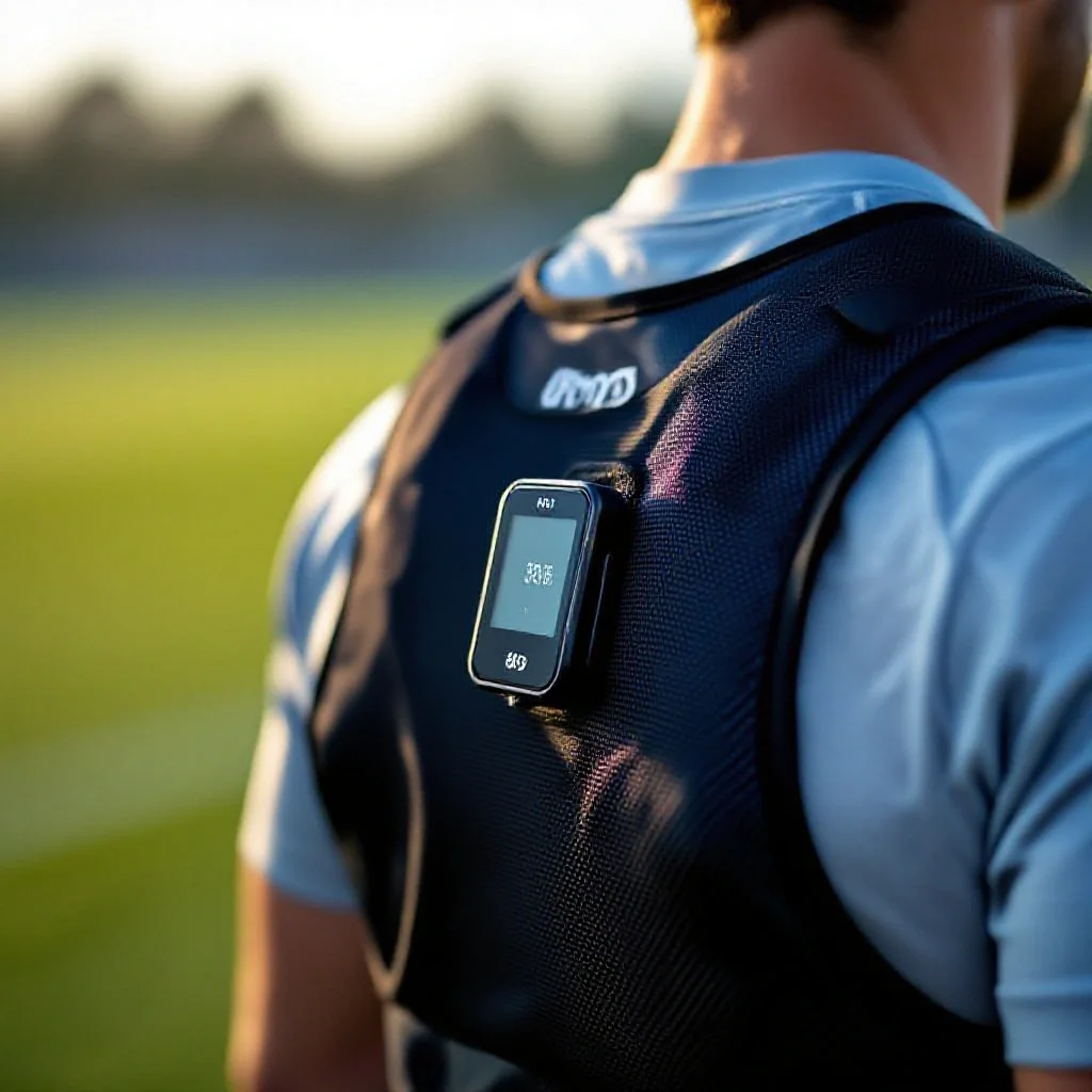 A GPS performance vest being worn by a footballer