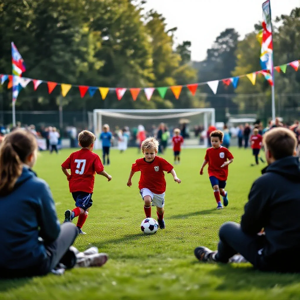 A youth football tournament with multiple pitches in action
