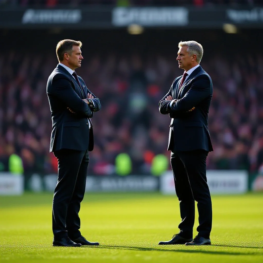 Two rival managers standing yards apart in their respective technical areas